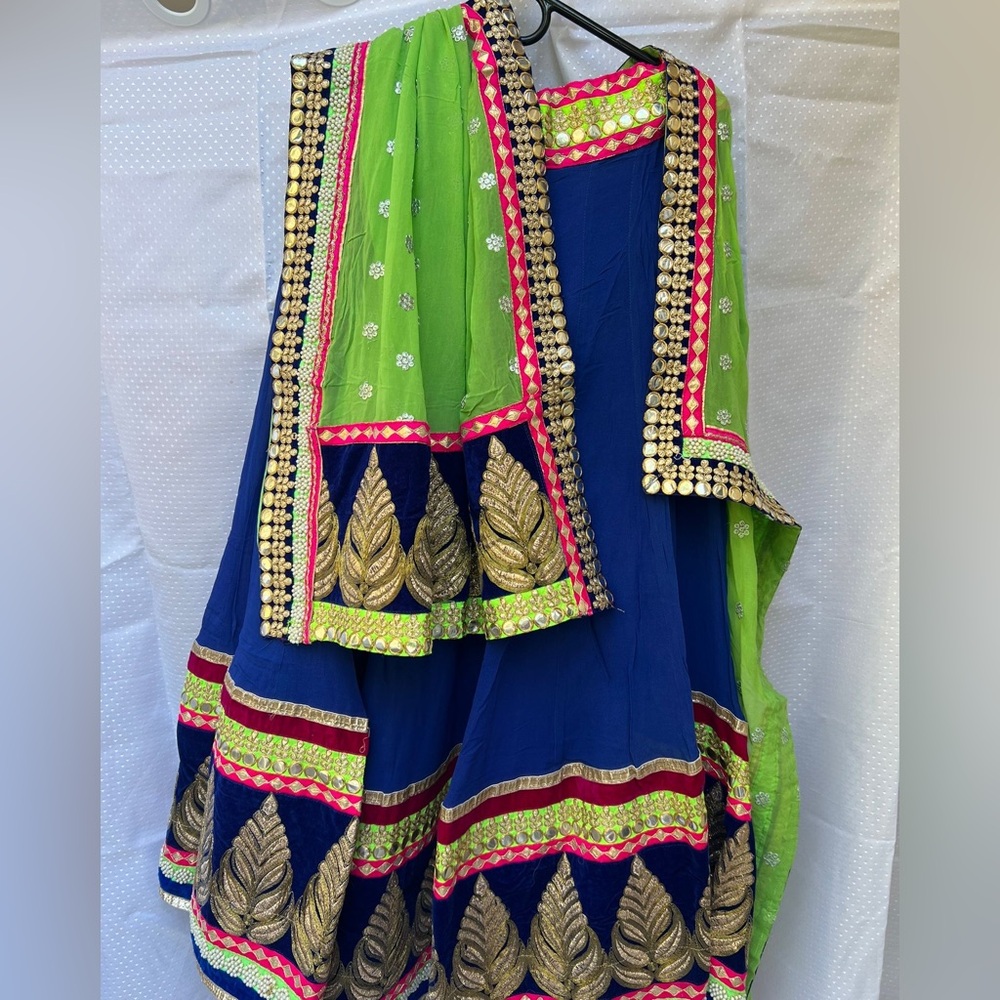 Vibrant Blue and Green Traditional indian lehnga Dress